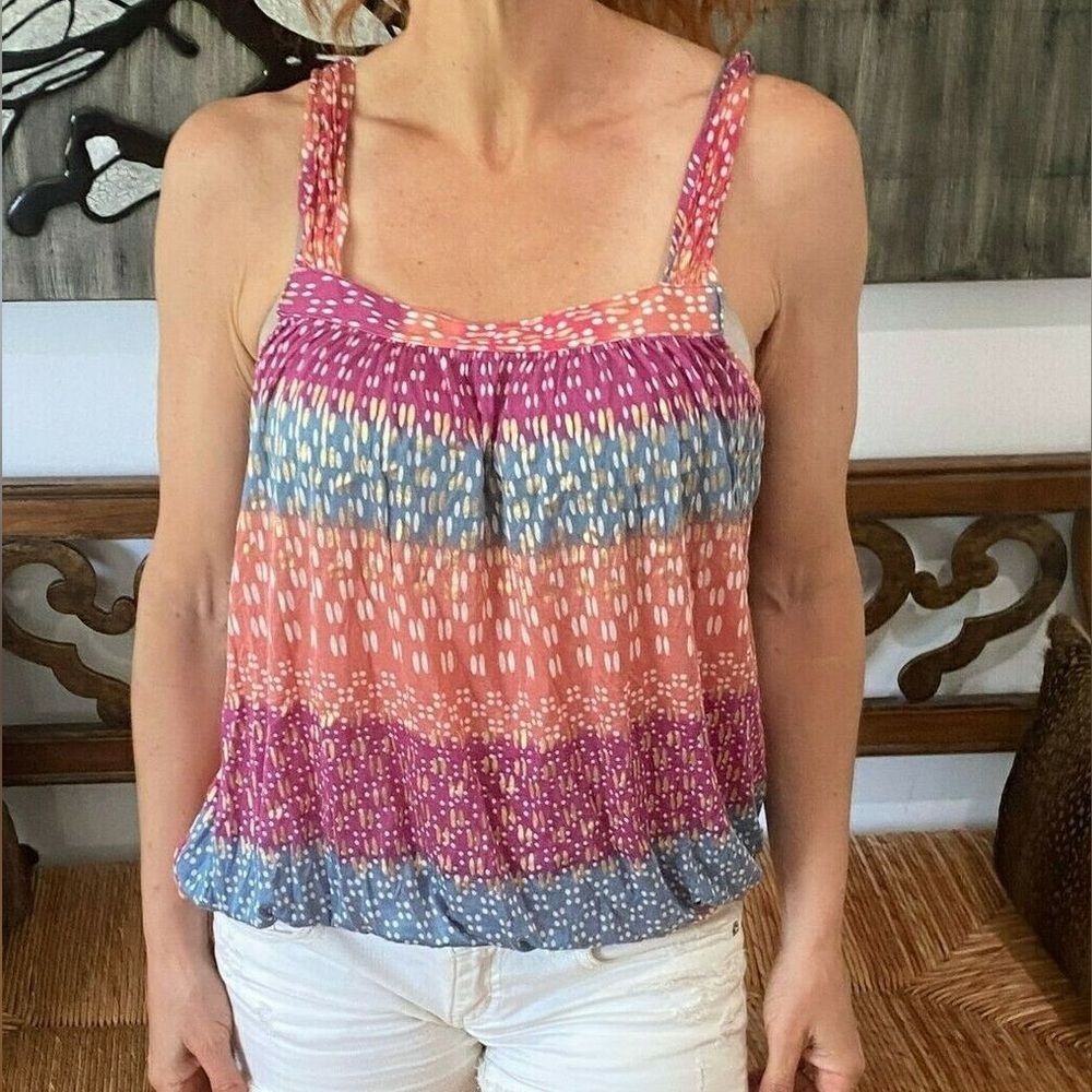Free People Vintage Multi Sherbert Color Stripe Polka Dot Twisted Strap Tank Top